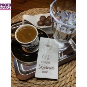 Gümüş Yaldızlı Beyaz Ne Varsa Kahvede Var Peçete 6x12 cm