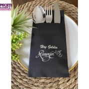 Gümüş Yaldızlı Siyah Hoş Geldin Ramazan Cepli Touch Peçete 12 li 40x40