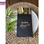 Gold Yaldızlı Siyah Hoş Geldin Ramazan Cepli Touch Peçete 12 li 40x40