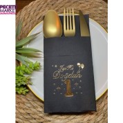 Gold Yaldızlı Siyah Cepli Bir Yaş İyi Ki Doğdun Peçete 12 Adet 40x40