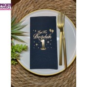 Gold Yaldızlı Siyah Bir Yaş İyi Ki Doğdun Garson Katlama Peçete 16 lı