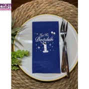 Gümüş Yaldızlı Lacivert Bir Yaş İyi Ki Doğdun Garson Katlama Peçete 16 lı