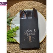 Gümüş Yaldızlı Siyah Cepli Bir Yaş İyi Ki Doğdun Peçete 12 Adet 40x40