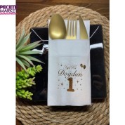 Gold Yaldızlı Beyaz Cepli Bir Yaş İyi Ki Doğdun Peçete 12 Adet 40x40