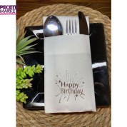 Gümüş Yaldızlı Beyaz Cepli Happy Bırthday Peçete 12 Adet 40x40