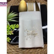Gold Yaldızlı Beyaz Cepli Happy Bırthday Peçete 12 Adet 40x40