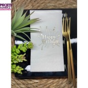 Gold Yaldızlı Beyaz Happy Bırthday Garson Katlama Peçete 16 lı